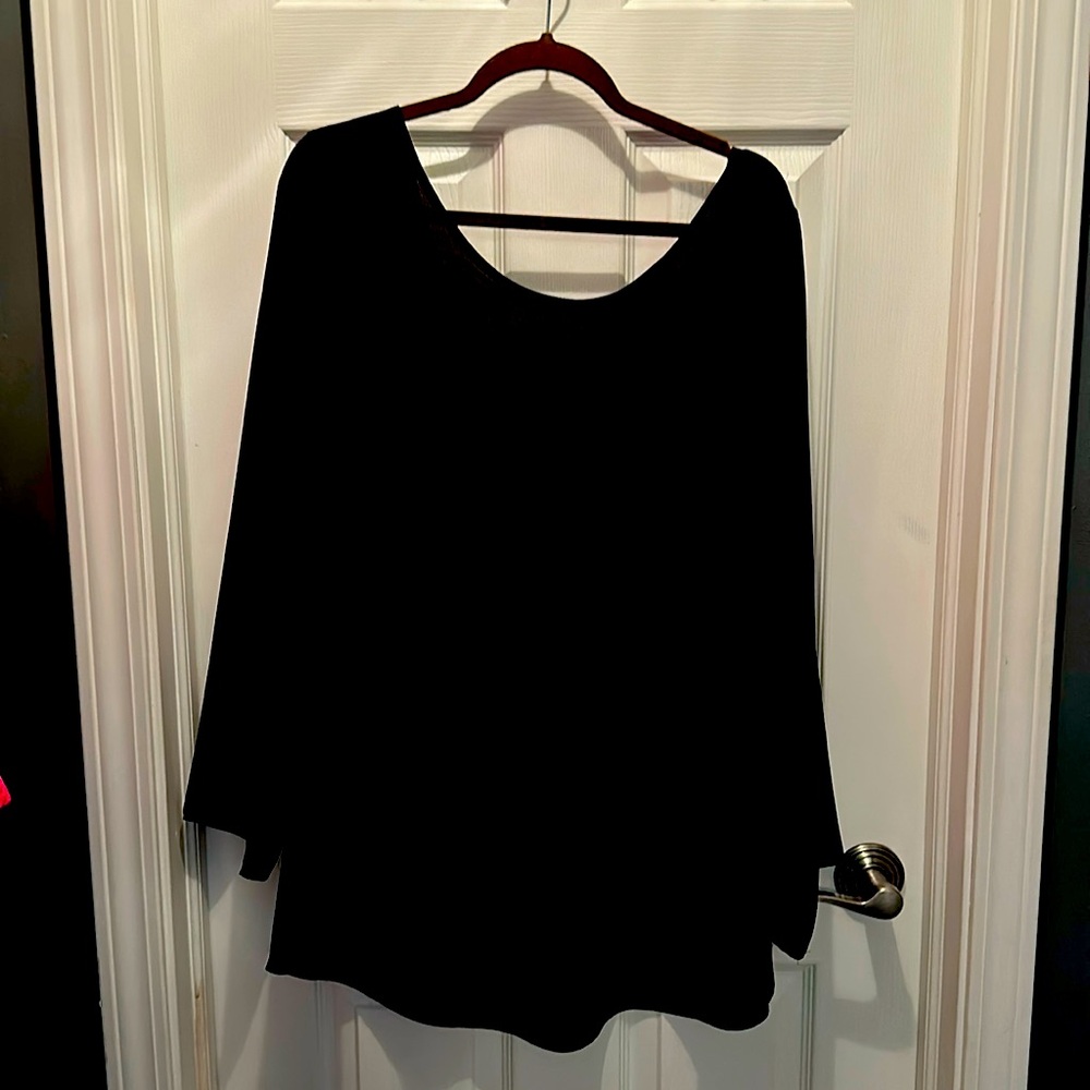 Ing+ Black tunic length long sleeved with partially open back with straps